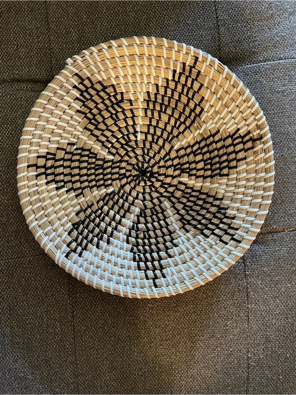 Handwoven Natural and Black Decorative Woven Wall Basket